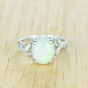 Australian White Opal Gold Ring 18K Delicate Natural Gemstone Ring with Diamond Art Nouveau Paris Inspired Jewelry Everyday Glam
