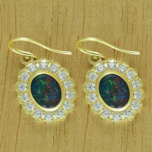 Classic Style Black Opal Dangle Hook Earrings in 14K 18K Gold with Diamond Romanticism Formal Opal Jewelry