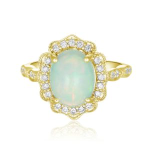 MOONLIKE Stone White Opal Vintage 14K 18K Gold Ring Natural Stone Ring Diamond Accent Oval Opal Gemstone Ring
