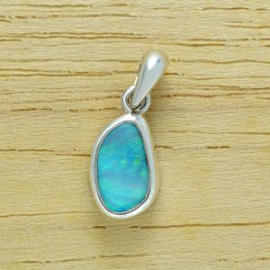 Boulder Opal Pendant in Sterling Silver Pastel Blue Minimal Bezel 1.72 carat