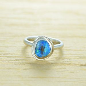 Silver Boulder Opal Ring Evil Eye 1.84 Carat Yoni Ring Size 8 US Only