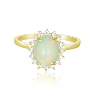 Celestial White Opal Antique Ring 14K 18K Natural Gems Ring with Diamond Australian Mine Opal Classy Elegant Gold Jewelry