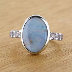 Women's 14K White Gold Opal Ring w/ Pink Spinel Accents by Anderson-Beattie.com
