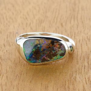 4.82ct Australian Opal Ring w/ Green Sapphire Accents by Anderson-Beattie.com