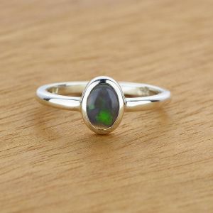 0.3ct Black Opal Ring in 925 Sterling Silver Size 4.5 by Anderson-Beattie.com