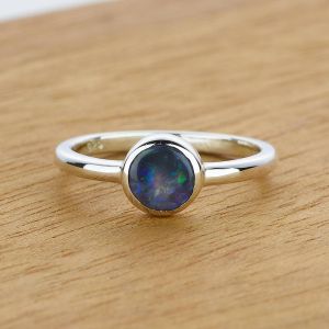 0.37ct Black Opal Ring in 925 Sterling Silver Size 4.5 by Anderson-Beattie.com