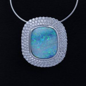Designer Opal and Diamond 18K White Gold Pendant Necklace by Anderson-Beattie.com