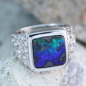 4.67ct SOLID BOULDER OPAL GENTS RING 925 STERLING SLIVER by ANDERSON-BEATTIE.COM