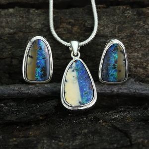 12.55ct Boulder Opal Earrings and Opal Pendant Matching Set