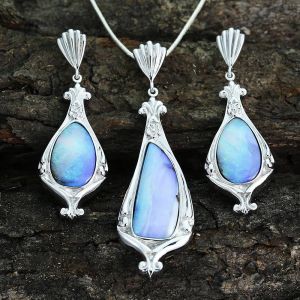 60.44ct Boulder Opal Earrings and Opal Pendant Matching Set by Anderson-Beattie.com