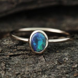 0.20ct Black Opal Ring 10K Pink Gold Tiny Galaxies Collection Ring Size 8