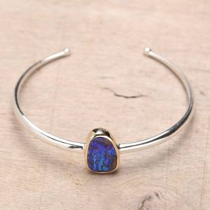 6.39ct Opal Bangle 14K Gold over 925 Sterling Silver by Anderson-beattie.com
