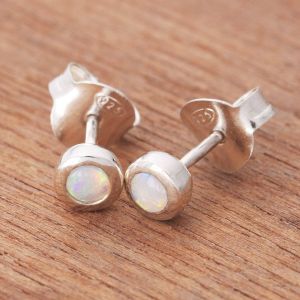 0.15ct Solid White Opal Earrings 925 Sterling Silver by Anderson-Beattie.com