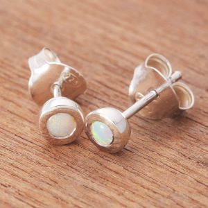 0.11ct Solid White Opal Earrings 925 Sterling Silver by Anderson-Beattie.com
