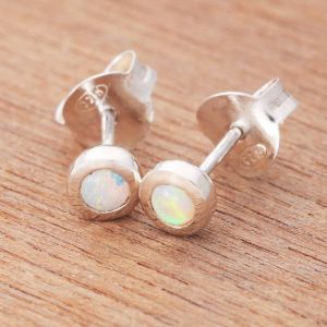 0.14ct Solid White Opal Earrings 925 Sterling Silver by Anderson-Beattie.com