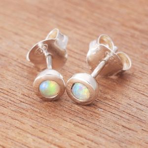 0.13ct Solid White Opal Earrings 925 Sterling Silver by Anderson-Beattie.com