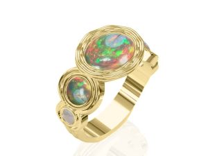 5-Premium Grade Stone Australian Black Opal Ring in 14K or 18K Gold by Anderson-Beattie.com