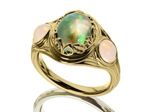 3-Stone Premium Australian Black Opal Ring in 14K or 18K Gold 2.75TCW by Anderson-Beattie.com