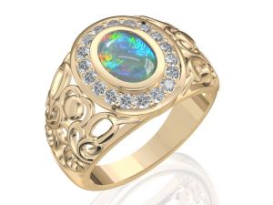 8x6mm Australian Black Opal Ring w/ 0.36ct Diamond in 14K or 18K Gold 1.36TCW by Anderson-Beattie.com