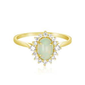 White Opal Antique Style Celestial Ring 14K 18K Natural Gems Ring Diamond Accent Oval Centre Stone Ring