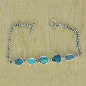 Blue Opals Toggle Bracelet Sterling Silver 15.71 Carat 