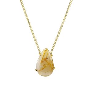 34 Carat Golden Rutilated Quartz Necklace  14K Yellow Gold Vermeil - Handmade, Unique and One of a Kind by Anderson-Beattie.com