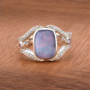 4.9cts Boulder Opal Ring with Pink Sapphire and Cz in 925 Sterling Silver Ring Size 7 US by Anderson-Beattie.com