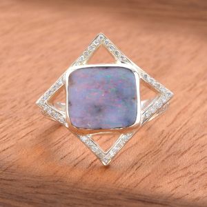 5.4ct Australian Boulder Opal Ring  w/ White CZ in 925 Sterling Silver Size 7 US by Anderson-Beatie.com