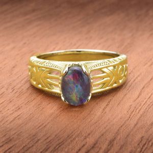 8x6mm First-Rate Australian Black Opal Ring in 14K or 18K Gold 1TCW  by Anderson-Beattie.com