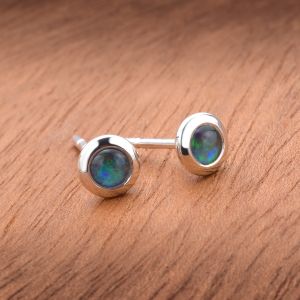 4mm Opal Triplet Earrings 0.5ct 14K Gold by Andeson-Beattie.com