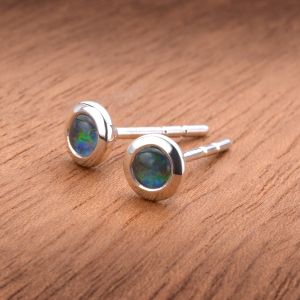 0.5ct 4mm Opal Triplet Opal Earrings 925 Sterling Silver by Anderson-Beattie.com