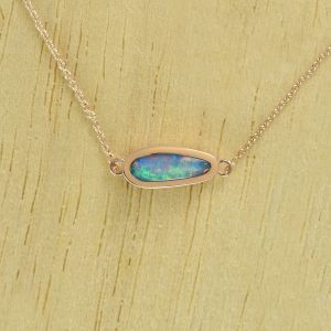 Instock Now Timeless Gift EVERYDAY STYLISH Jewelry Pink Blue Opal 1.13 carat Modern Necklace in 14K Pink Gold Gift for WIFE
