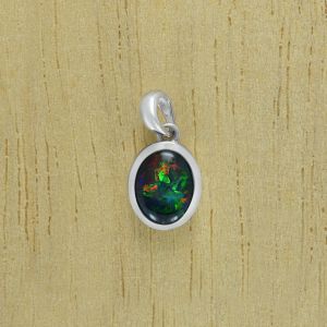 Black Opal Bezel Set Pendant Solitaire in Sterling Silver Rhodium Necklace Triplet Opal Minimal Pendant