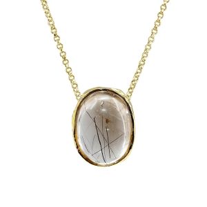 34 Carat Tourmalinated Quartz Necklace  14K Yellow Gold Vermeil - Handmade, Unique and One of a Kind by Anderson-Beattie.com