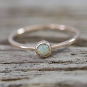 0.17 Carat Crystal Opal Ring 10K Pink Gold Tiny Galaxy Collection Ring Size 7.5 by Anderson-Beattie.com