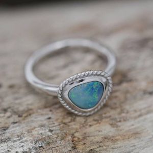 1.36ct Opal Ring in Sterling Silver, Handmade with Natural Australian Opal