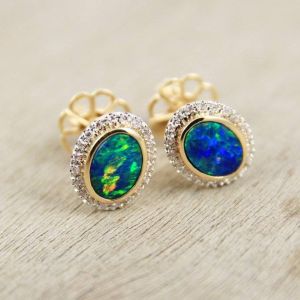 Opal & Diamond Earrings 14K Gold 1.26ct by Anderson-Beattie.com