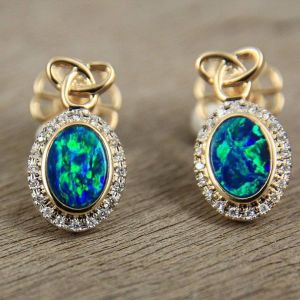 Opal & Diamond Earrings 14K Gold 1.36ct by Anderson-Beattie.com
