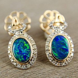 Opal & Diamond Earrings 14K Gold 1.24ct by Anderson-Beattie.com