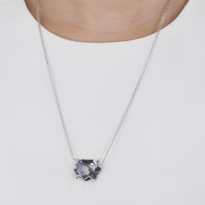 Lapis Lazuli Necklace Ribbon Grunge Silver Rhodium Necklace 24 Carats Round Cut Prong Set