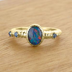 Lynd 8x6mm Opal Triplet Ring with Green Sapphires 14K or 18K Gold Ring by Anderson-Beattie.com
