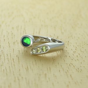 Green Opal Cuff Ring in Sterling Silver 1.48 Carat Mali Garnet 0.45 Carat Multi stone Ring Size 7 US Only
