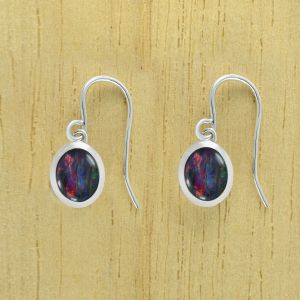 Silver Hook Opal Earrings Oval Doublets 10x8mm