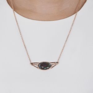 Unique Matrix Opal Necklace East-West 14K Rose Gold vermeil Cat Lovers Necklace 25 Carats Natural Opal