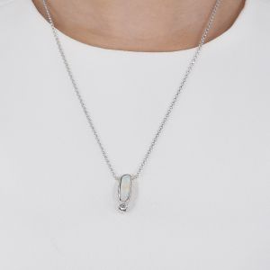 Crystal Opal Necklace in Silver Rhodium 5.26 Carats Australian Opal & Moissanite