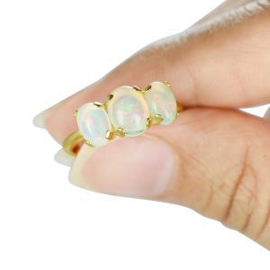 18K 14K Gold Opal Ring Three White Stone Australian Opal Engagement Ring Healing Opal Ring