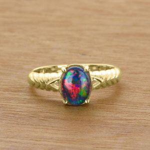 Fancy Claw Inlay 8x6mm Oval Opal Ring in 14K or 18K Gold by Anderson-Beattie.com