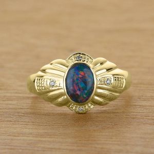 Grand 14K or 18K Gold 7x5mm Opal Ring w/ White Diamond Accents by Anderson-Beattie.com
