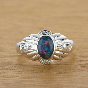 Grand 925 Sterling Silver 7x5mm Opal Ring w/ White CZ Accents by Anderson-Beattie.com