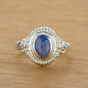 Women's Glamour 7x5mm Australian Opal Ring in 925 Sterling Silver by Anderson-Beattie.com